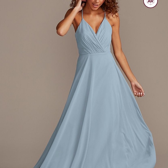David's Bridal Dresses & Skirts - David’s Bridal Dusty Blue Spaghetti Strap Full Skirt Bridesmaid Dress 4
